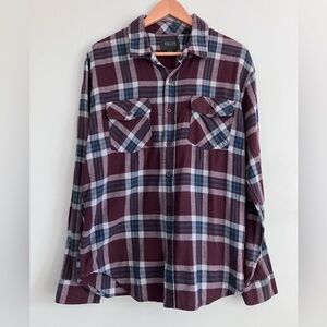 VALOR Medium Weight Maroon and Blue Plaid Cotton Flannel Size L